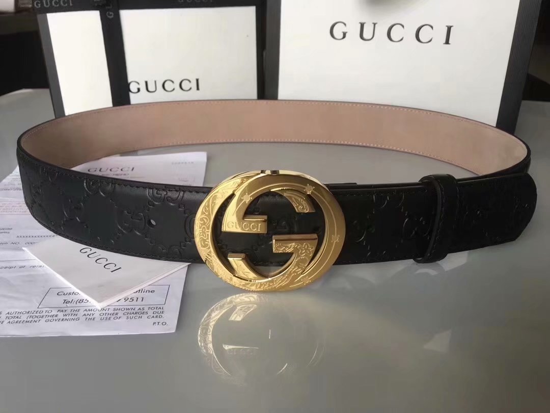 Cheap Replica Gucci Men Leather Belt Width 3.8cm With Gold Rotating Buckle 067