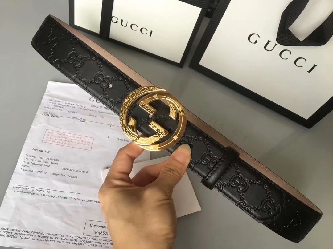 Cheap Replica Gucci Men Leather Belt Width 3.8cm With Gold Rotating Buckle 067