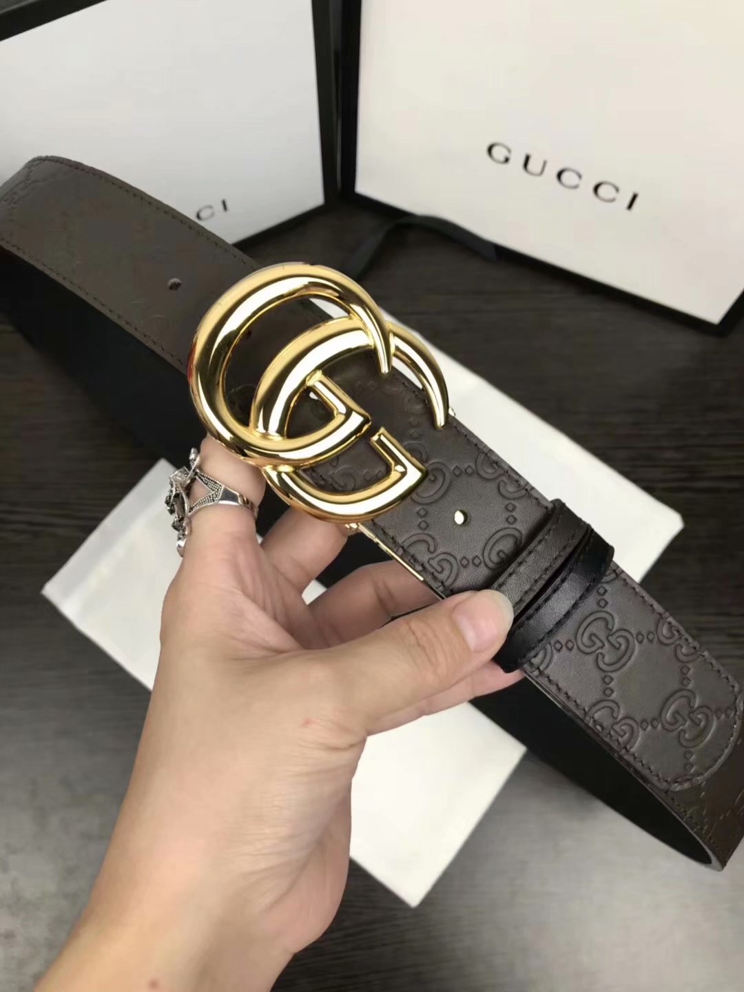 Cheap Replica Gucci Men Leather Belt Width 3.8cm With Silver Buckle 065
