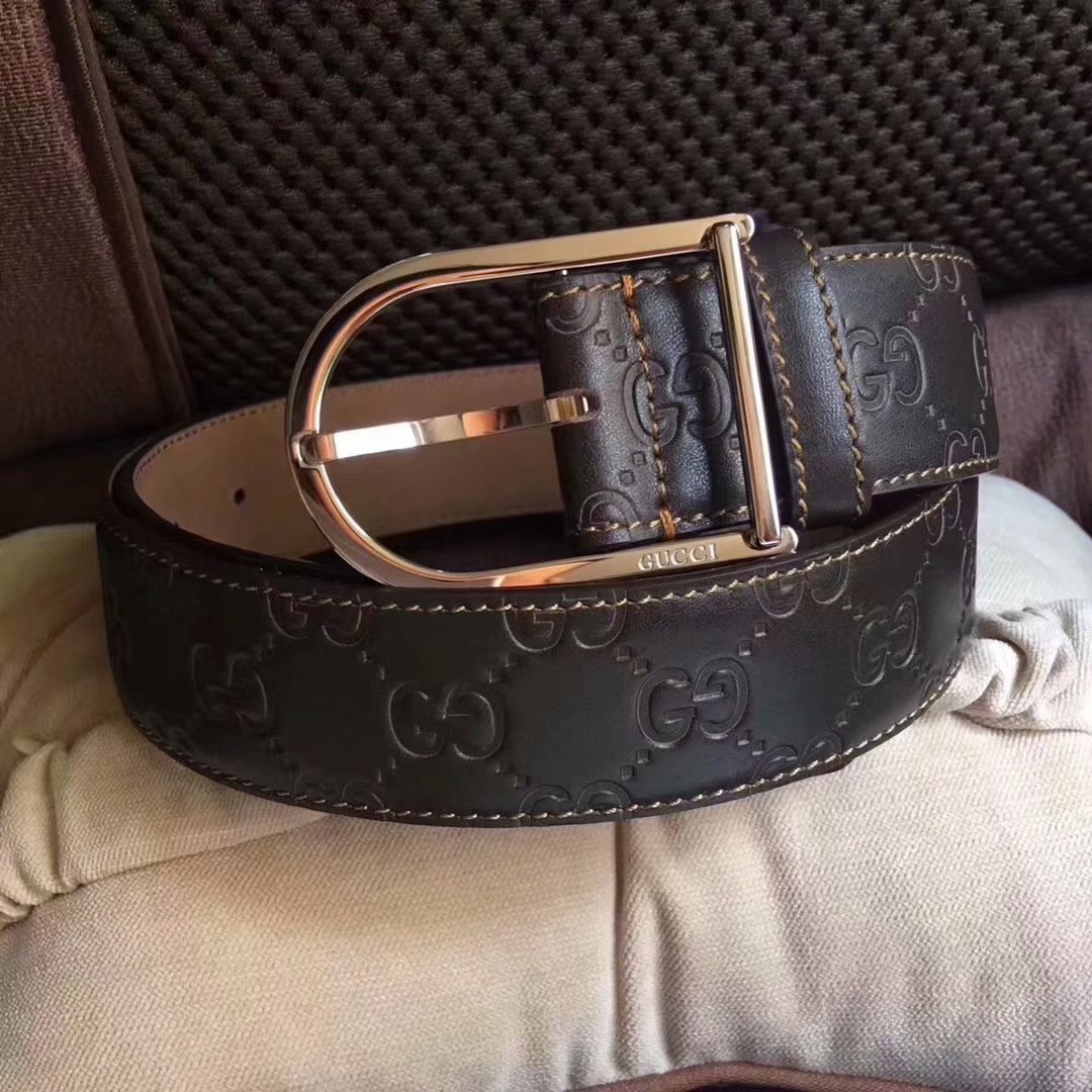 Cheap Replica Gucci Men Leather Belt Width 3.8cm With Silver Buckle 071