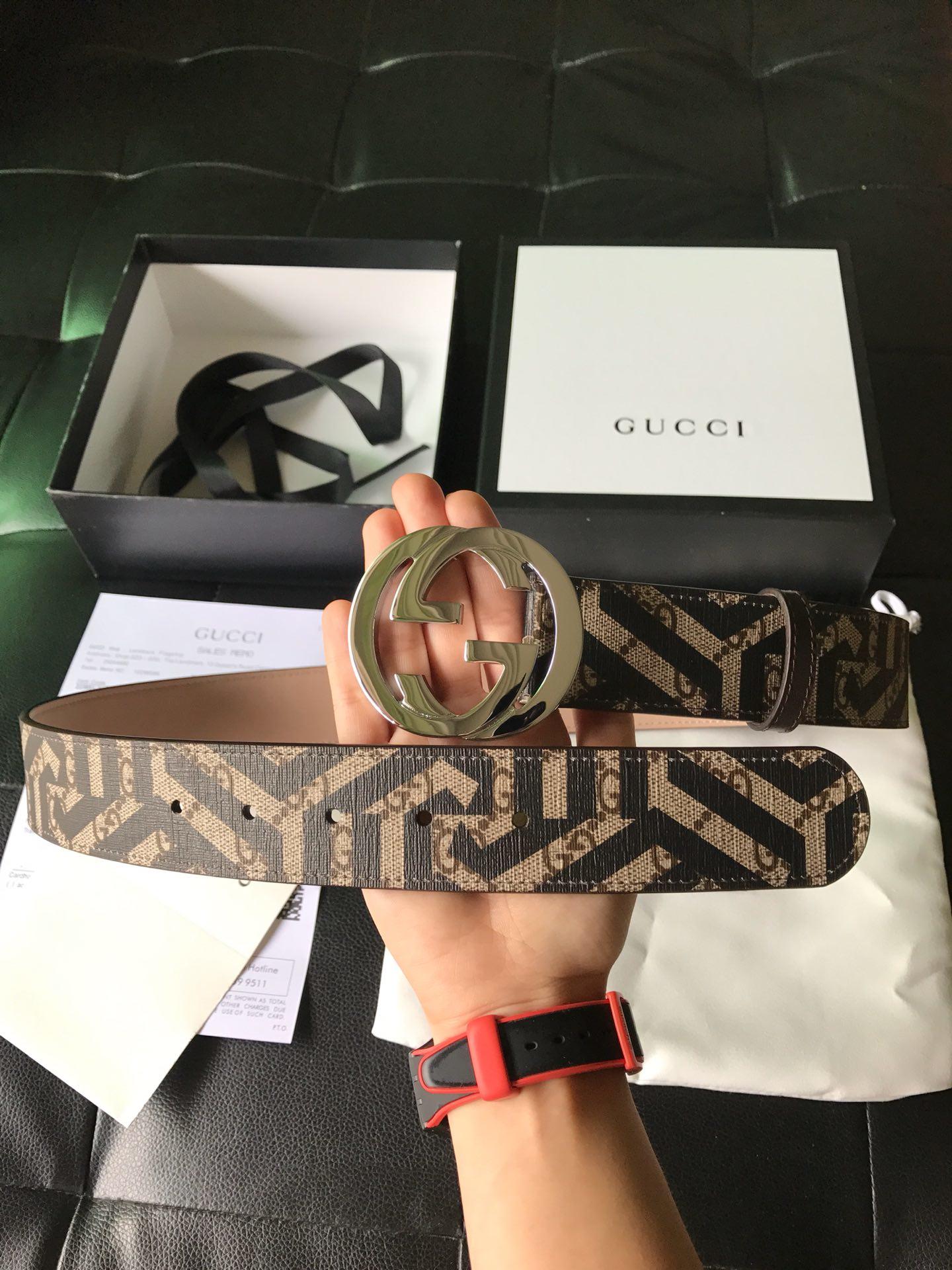Cheap Replica Gucci Men Leather Belt Width 3.8cm With Silver Buckle 085