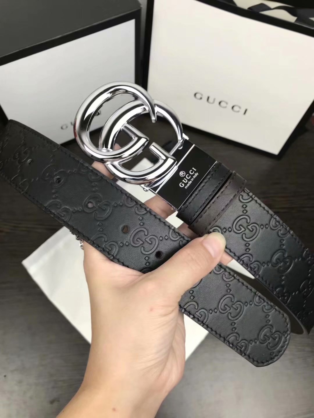 Cheap Replica Gucci Men Leather Belt Width 3.8cm With Silver Gold Buckle 064