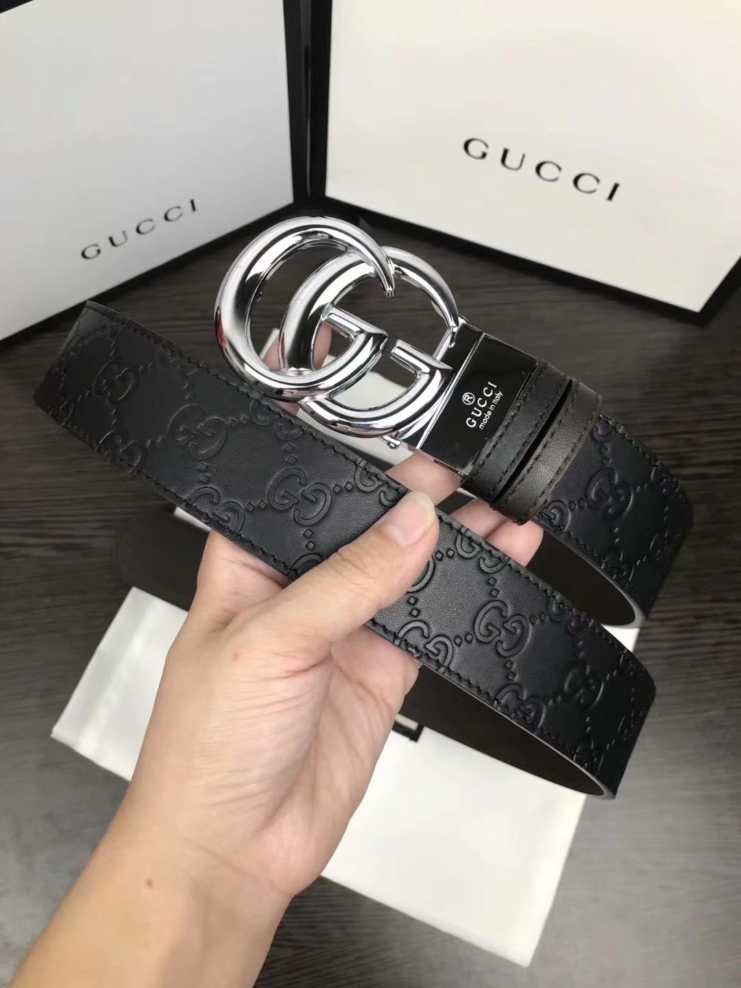 Cheap Replica Gucci Men Leather Belt Width 3.8cm With Silver Gold Buckle 064