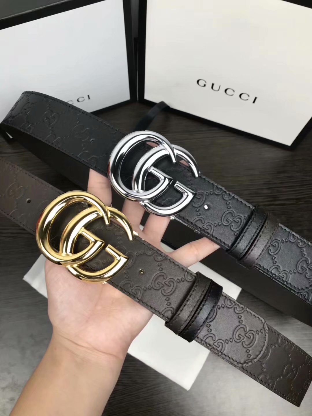 Cheap Replica Gucci Men Leather Belt Width 3.8cm With Silver Gold Buckle 064