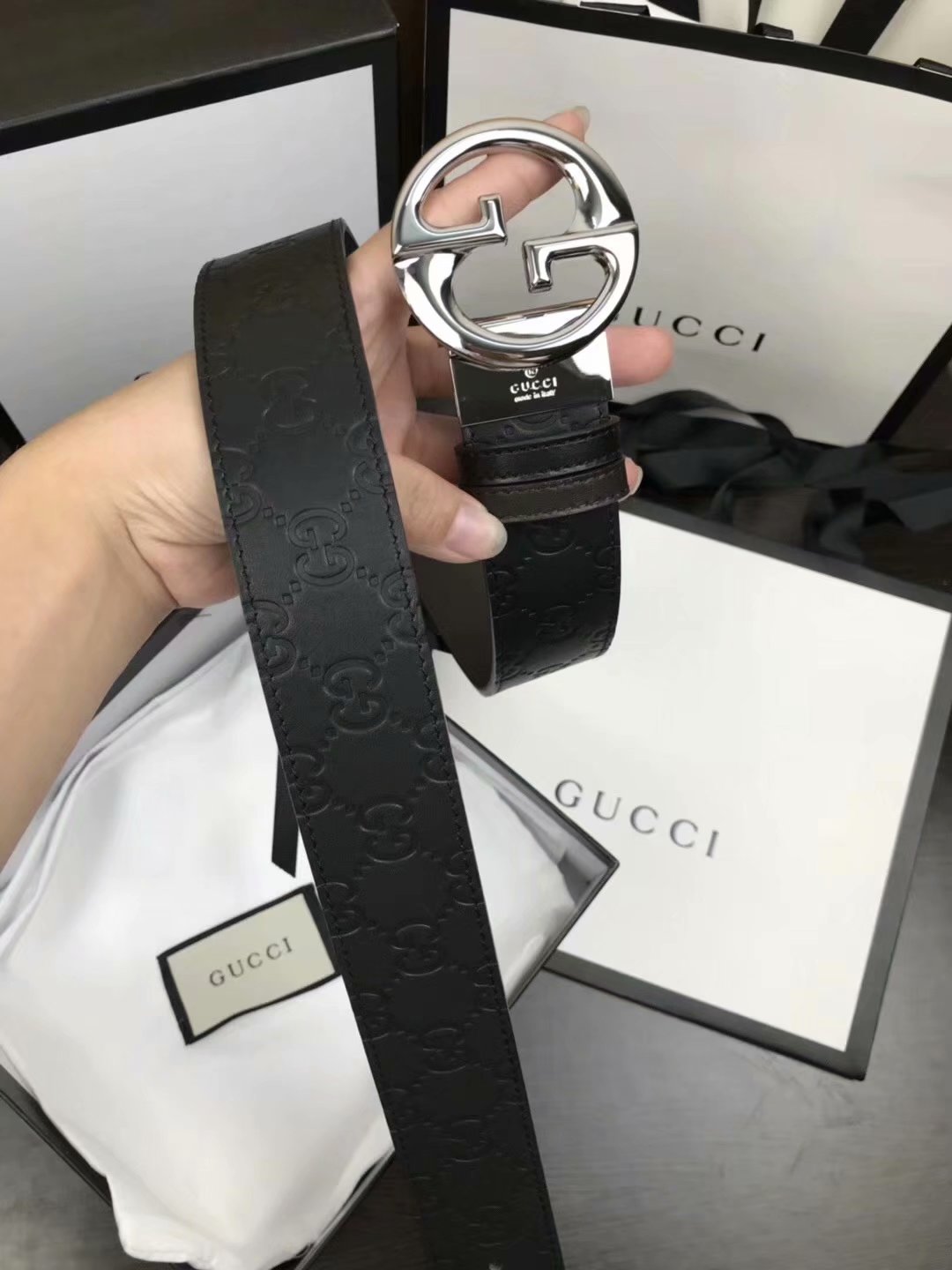 Cheap Replica Gucci Men Leather Belt Width 3.8cm With Silver Rotating Buckle 066