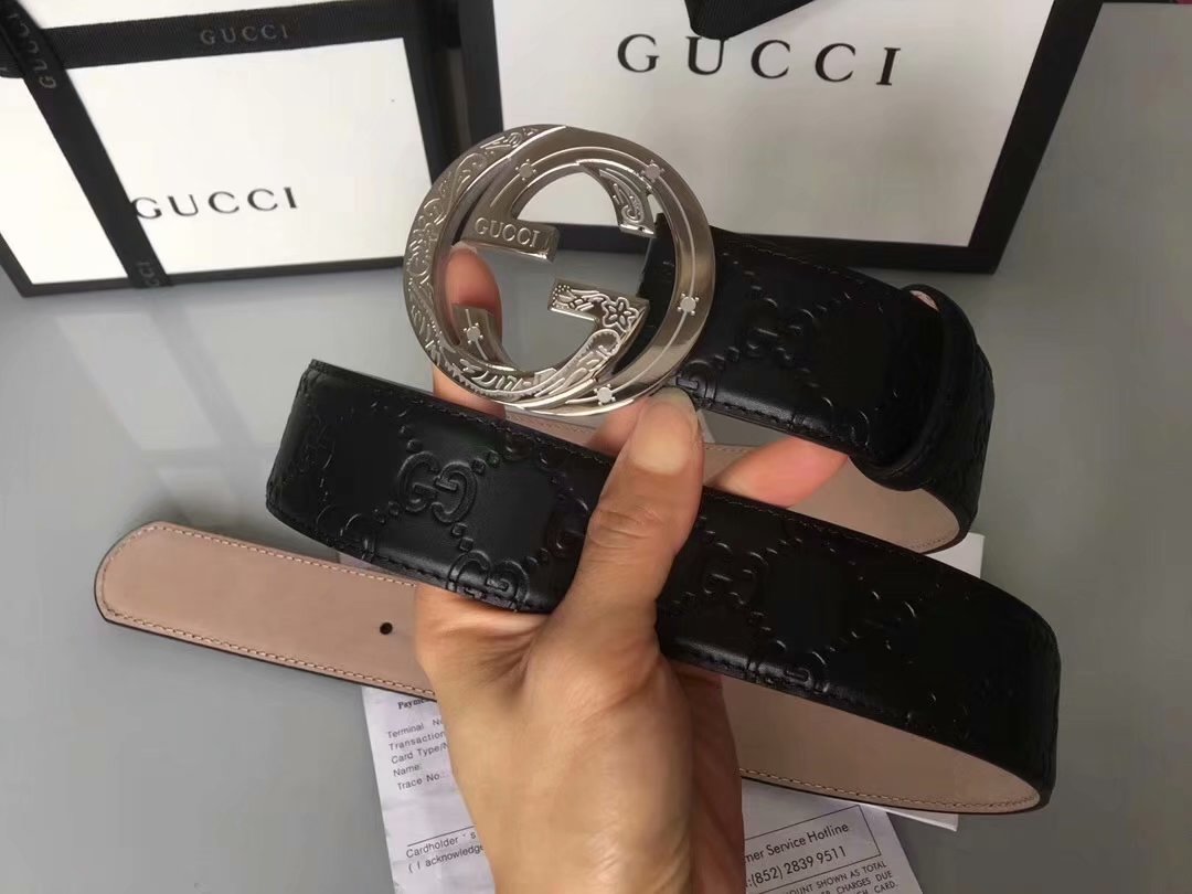 Cheap Replica Gucci Men Leather Belt Width 3.8cm With Silver Rotating Buckle 068
