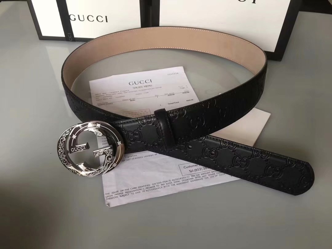 Cheap Replica Gucci Men Leather Belt Width 3.8cm With Silver Rotating Buckle 068