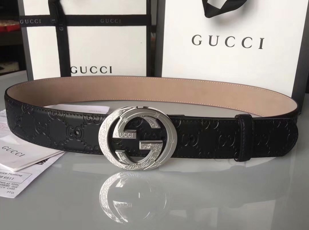 Cheap Replica Gucci Men Leather Belt Width 3.8cm With Silver Rotating Buckle 068