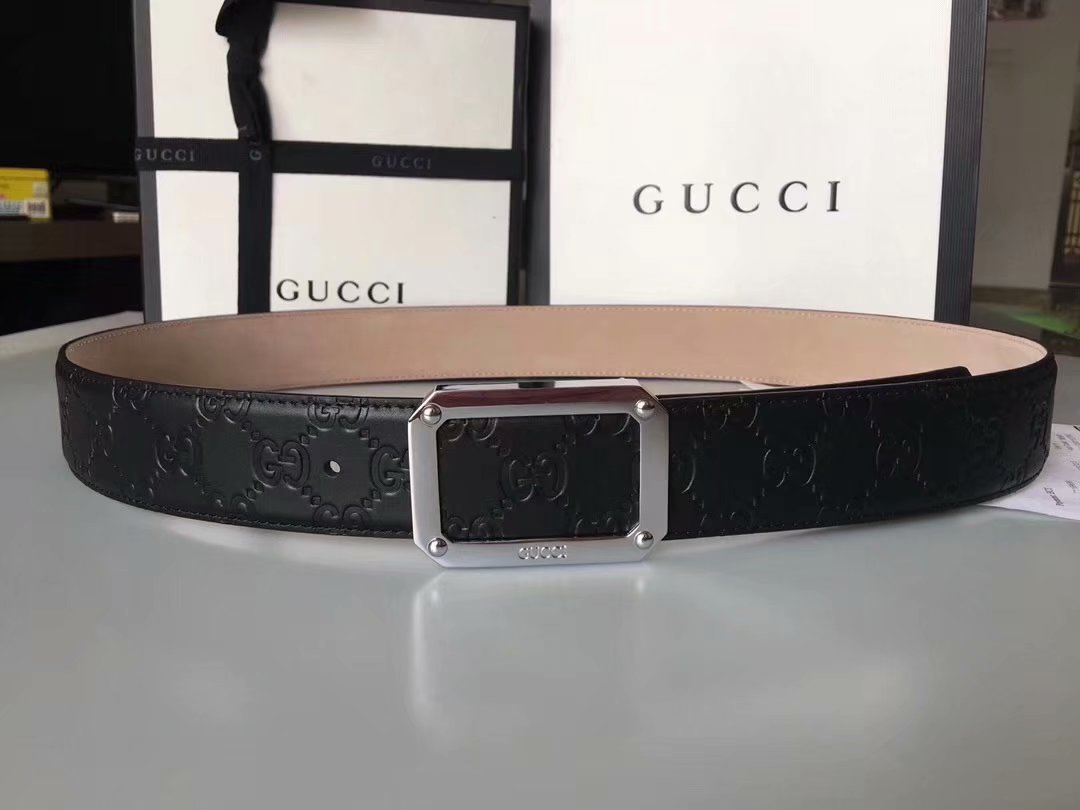 Cheap Replica Gucci Men Leather Belt Width 3.8cm With Silver Rotating Buckle 069