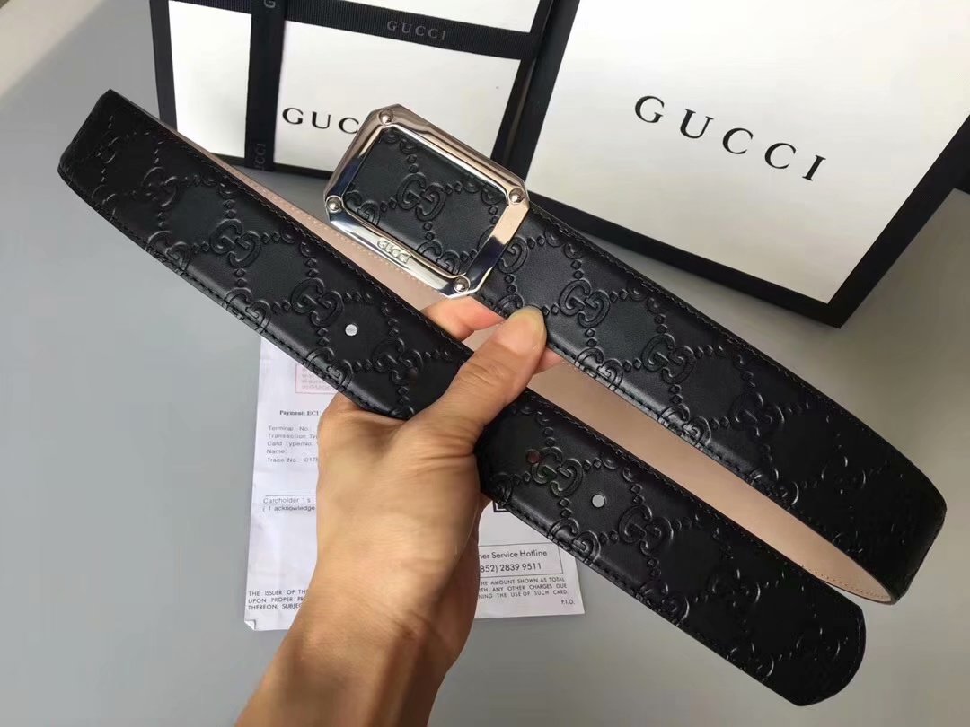 Cheap Replica Gucci Men Leather Belt Width 3.8cm With Silver Rotating Buckle 069