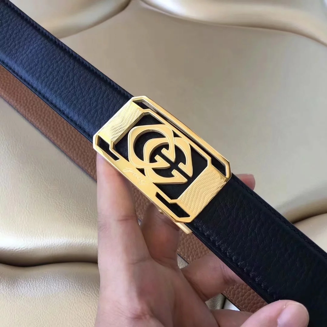 Cheap Replica Gucci Men Leather Black Belt Width 3.5cm With Gold Buckle 061