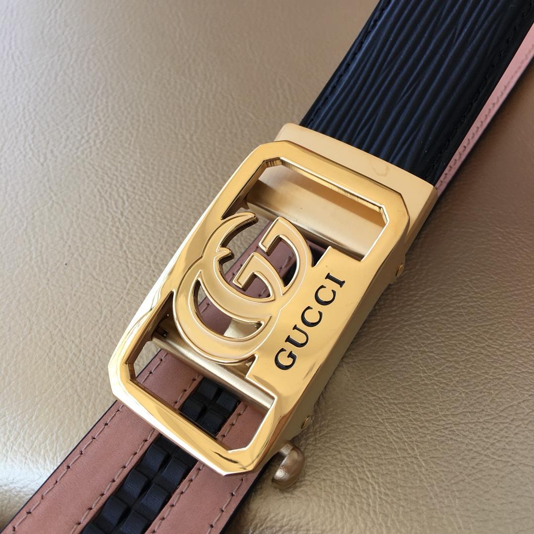 Cheap Replica Gucci Reversible Leather Men Belt Black Width 3.5cm With Gold Buckle 103