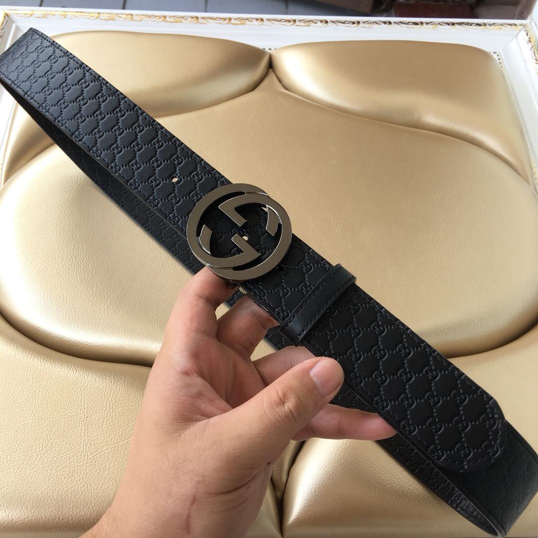 Cheap Replica Gucci Reversible Leather Men Belt Black Width 3.8cm With Black Buckle 096