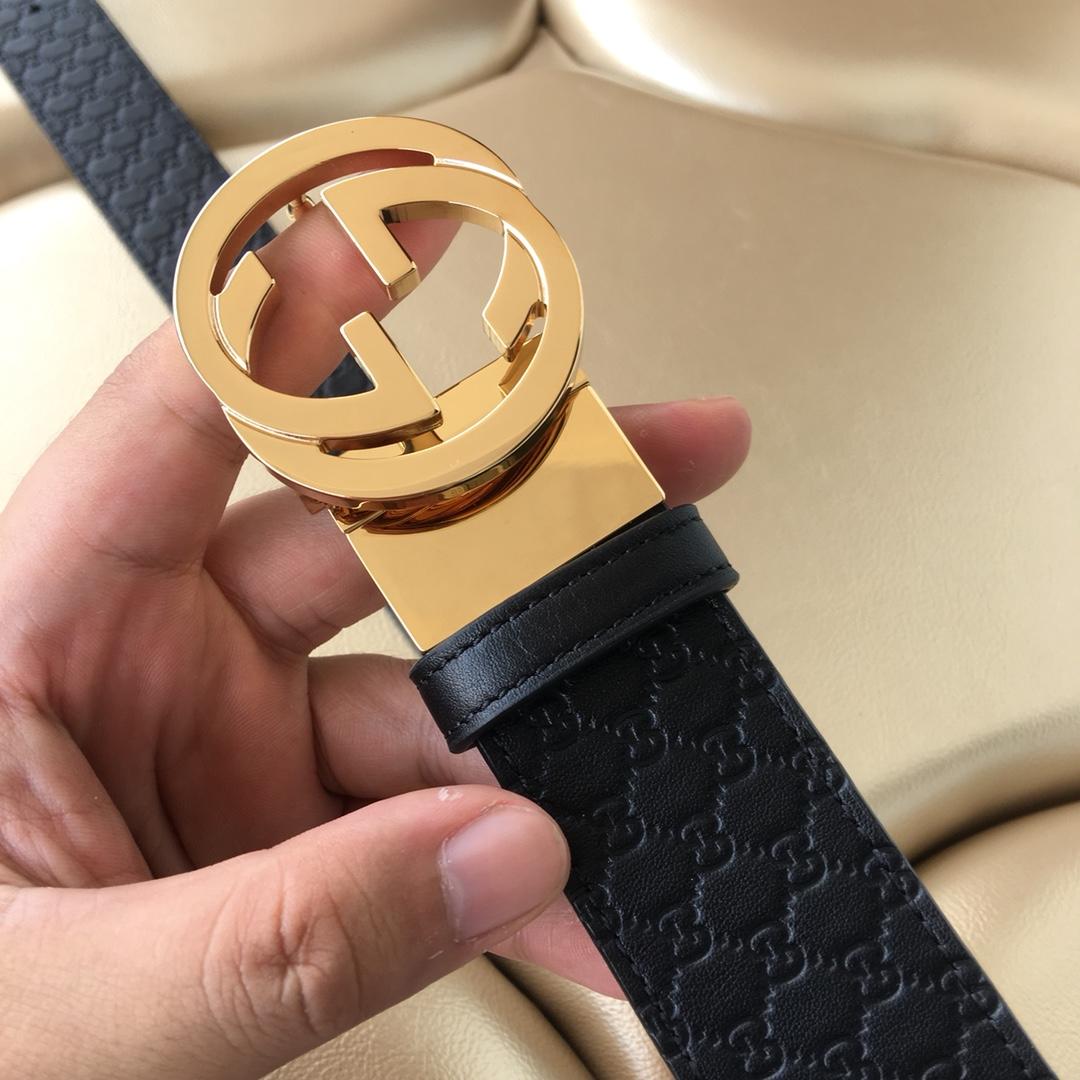 Cheap Replica Gucci Reversible Leather Men Belt Black Width 3.8cm With Gold Buckle 097