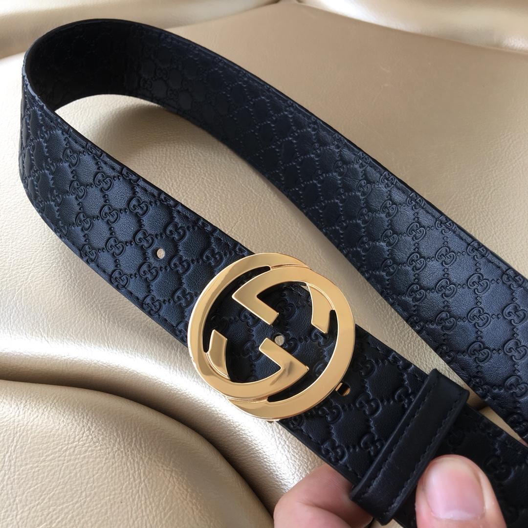 Cheap Replica Gucci Reversible Leather Men Belt Black Width 3.8cm With Gold Buckle 097