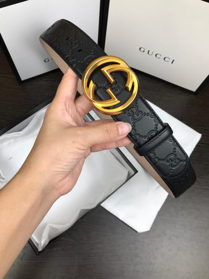 Cheap Replica Gucci Reversible Leather Men Belt Black Width 3.8cm With Gold Buckle 106