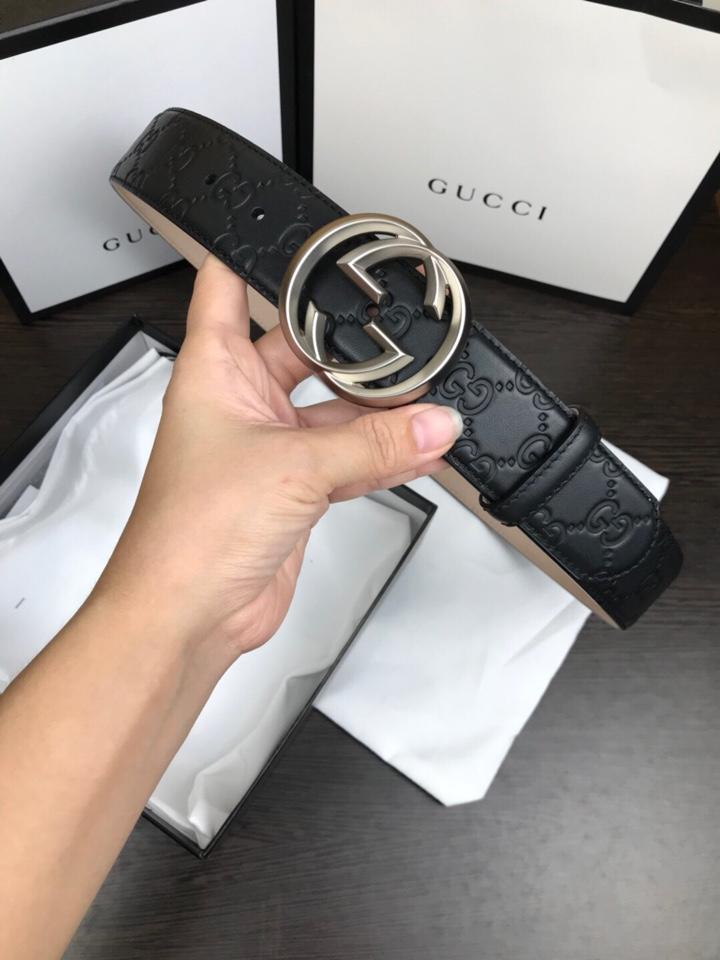 Cheap Replica Gucci Reversible Leather Men Belt Black Width 3.8cm With Silver Buckle 104