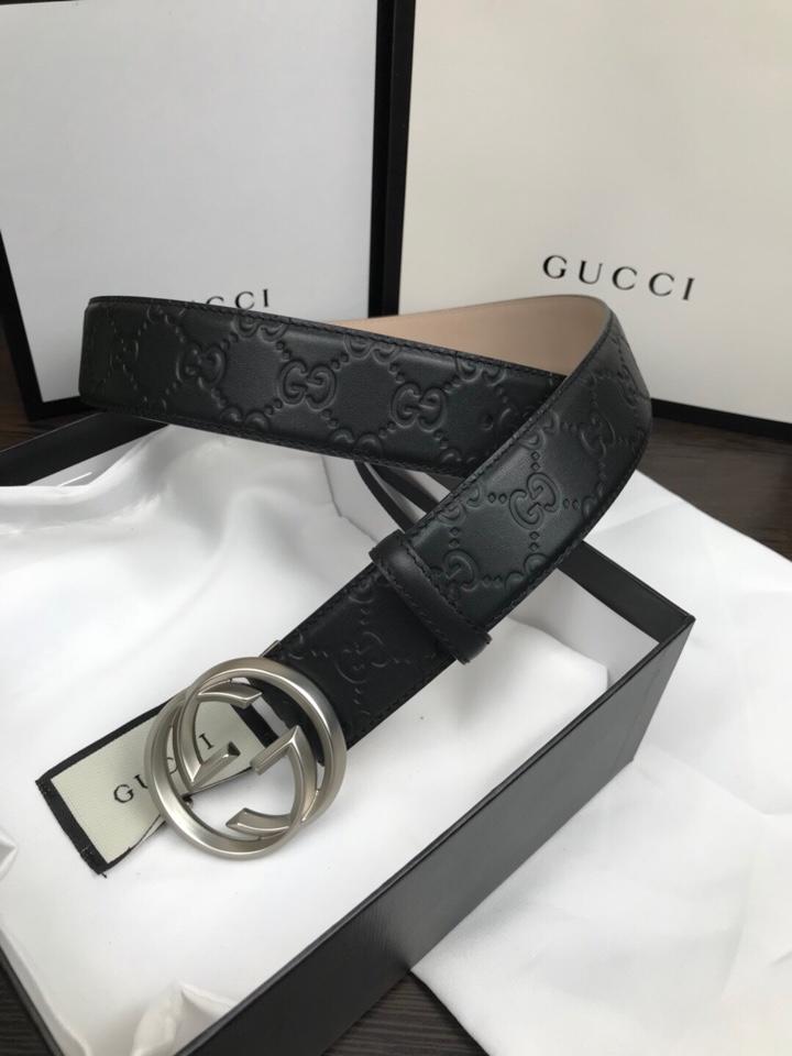 Cheap Replica Gucci Reversible Leather Men Belt Black Width 3.8cm With Silver Buckle 104