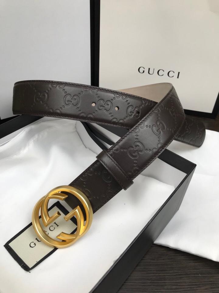 Cheap Replica Gucci Reversible Leather Men Belt Brown Width 3.8cm With Gold Buckle 105