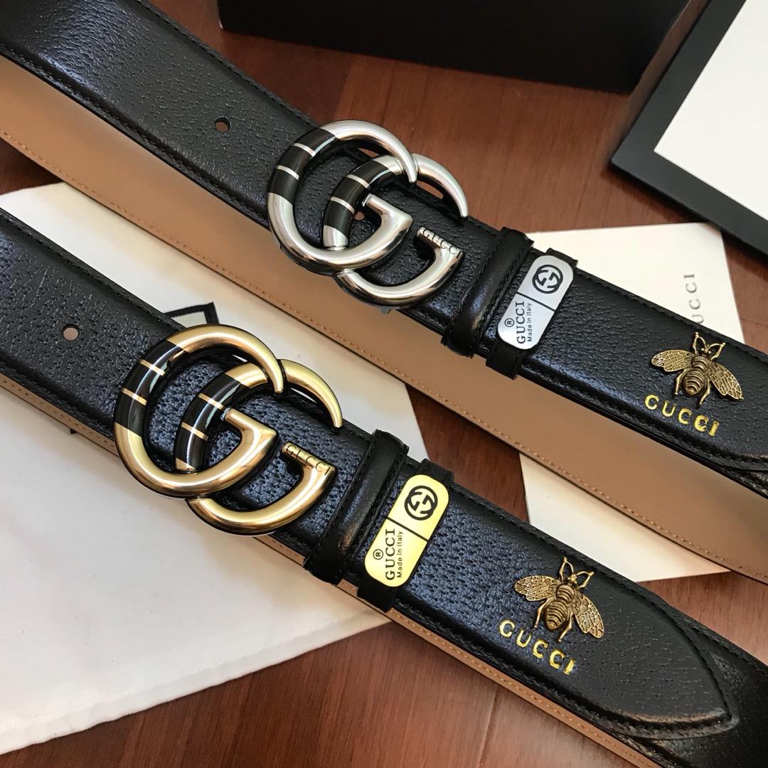 Cheap Replica Gucci Reversible Men Leather Belt GG Black Width 3.8cm With Silver Buckle 112