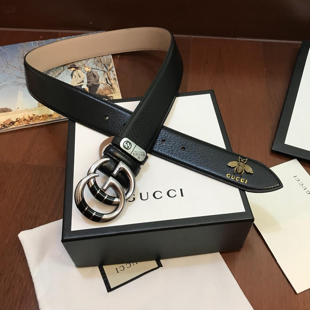 Cheap Replica Gucci Reversible Men Leather Belt GG Black Width 3.8cm With Silver Buckle 112