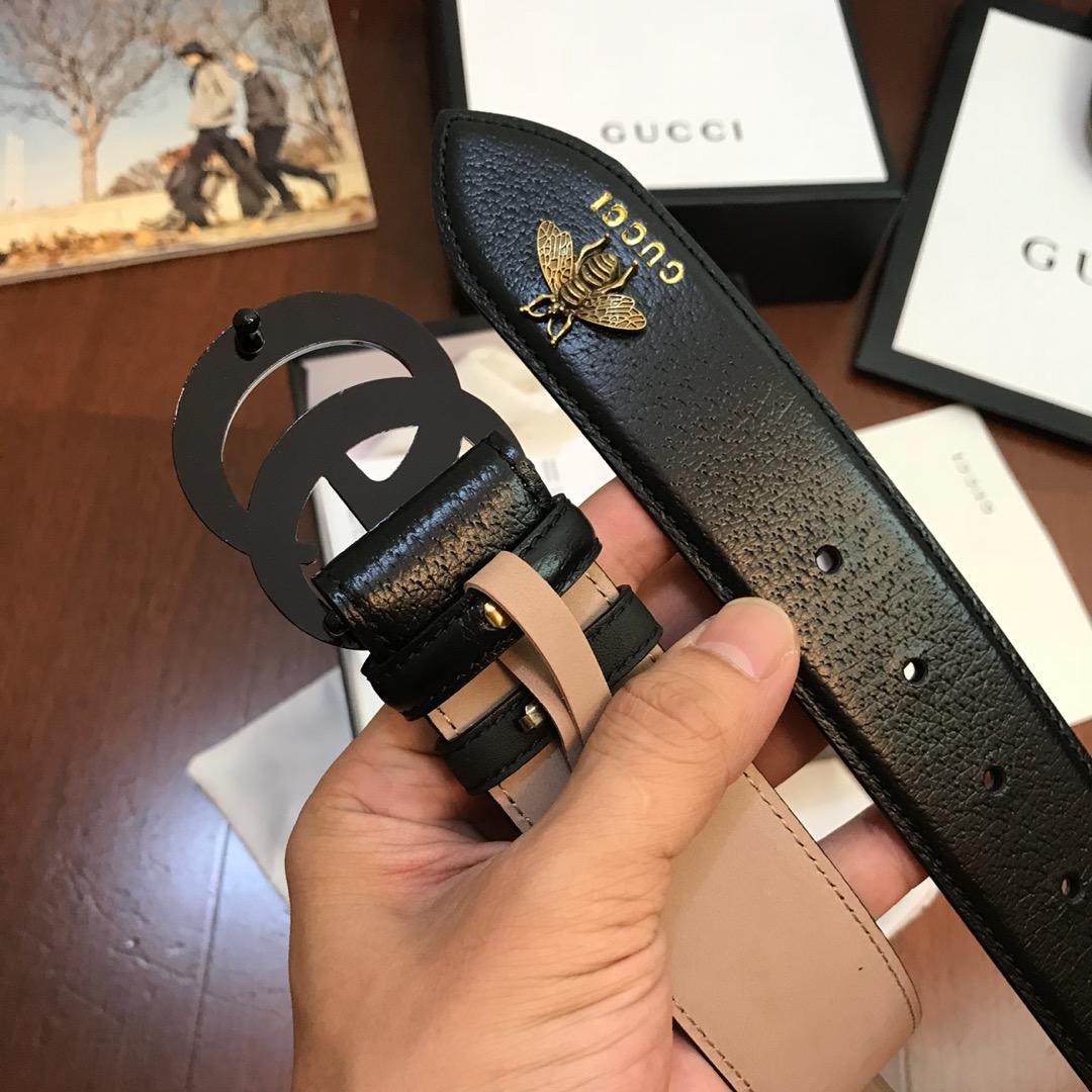 Cheap Replica Gucci Reversible Men Leather Belt GG Black Width 3.8cm With Silver Buckle 112