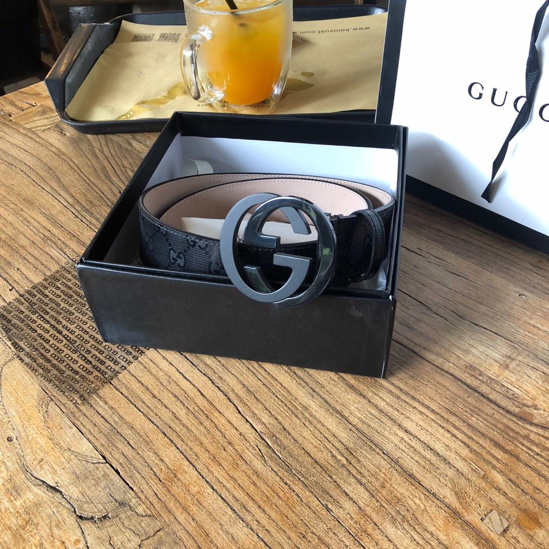 Cheap Replica Gucci Reversible Men Leather Belt GG Black Width 4cm With Black Buckle 111