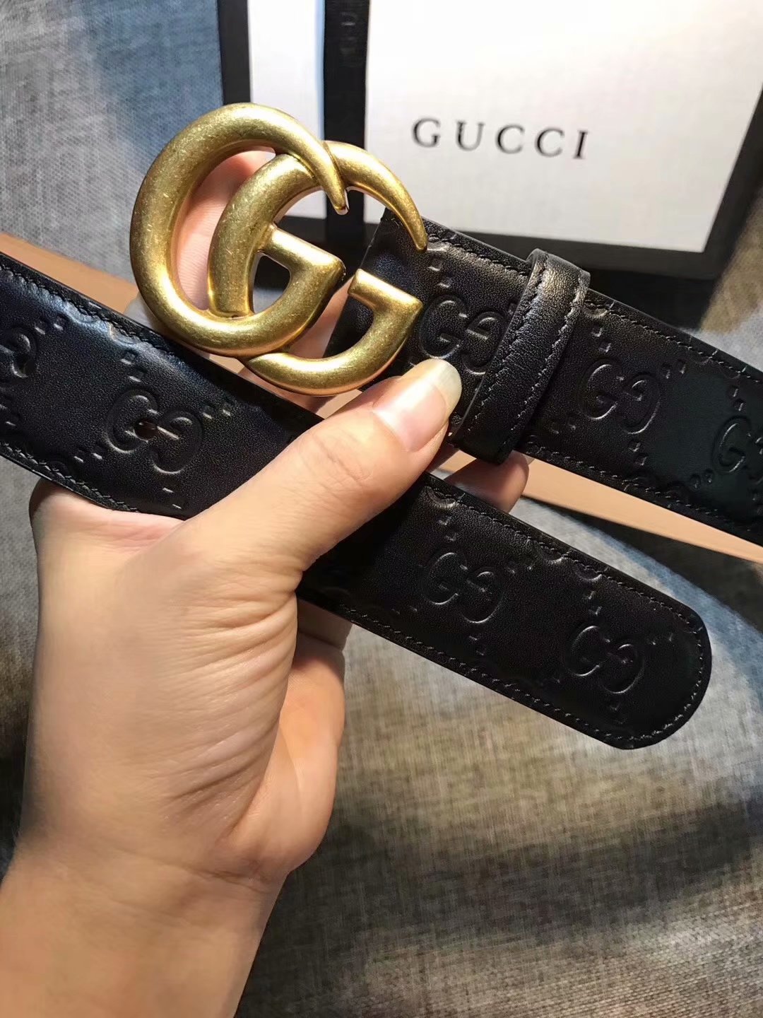 Cheap Replica Gucci Women Leather Belt Black Width 3.5cm With Gold Buckle 082