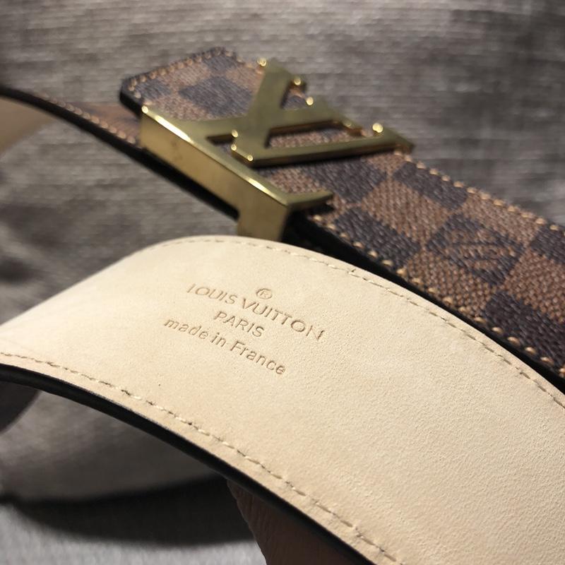 Cheap Replica Louis Vuitton Damier Ebene Width 3.8cm Men Leather Belt With Gold Buckle 050