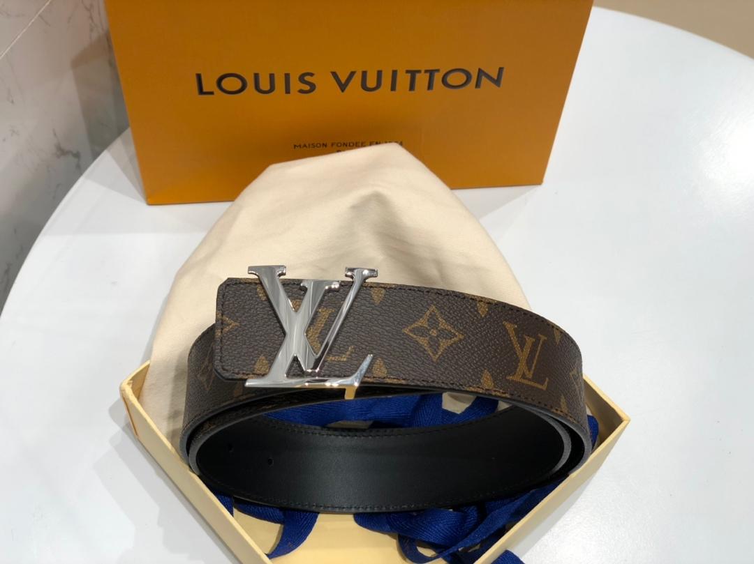 Cheap Replica Louis Vuitton Linitiales Damier Graphite Men Leather Belt Width 4cm M9808S 060