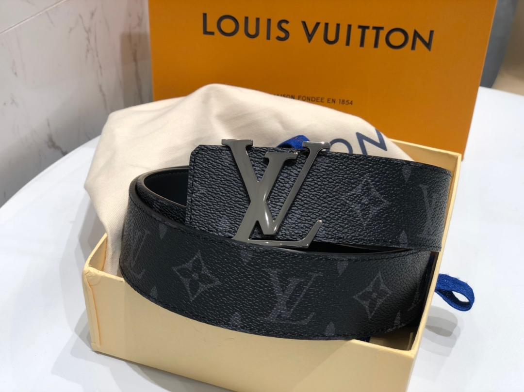 Cheap Replica Louis Vuitton Linitiales Damier Graphite Men Leather Belt Width 4cm M9808S 061