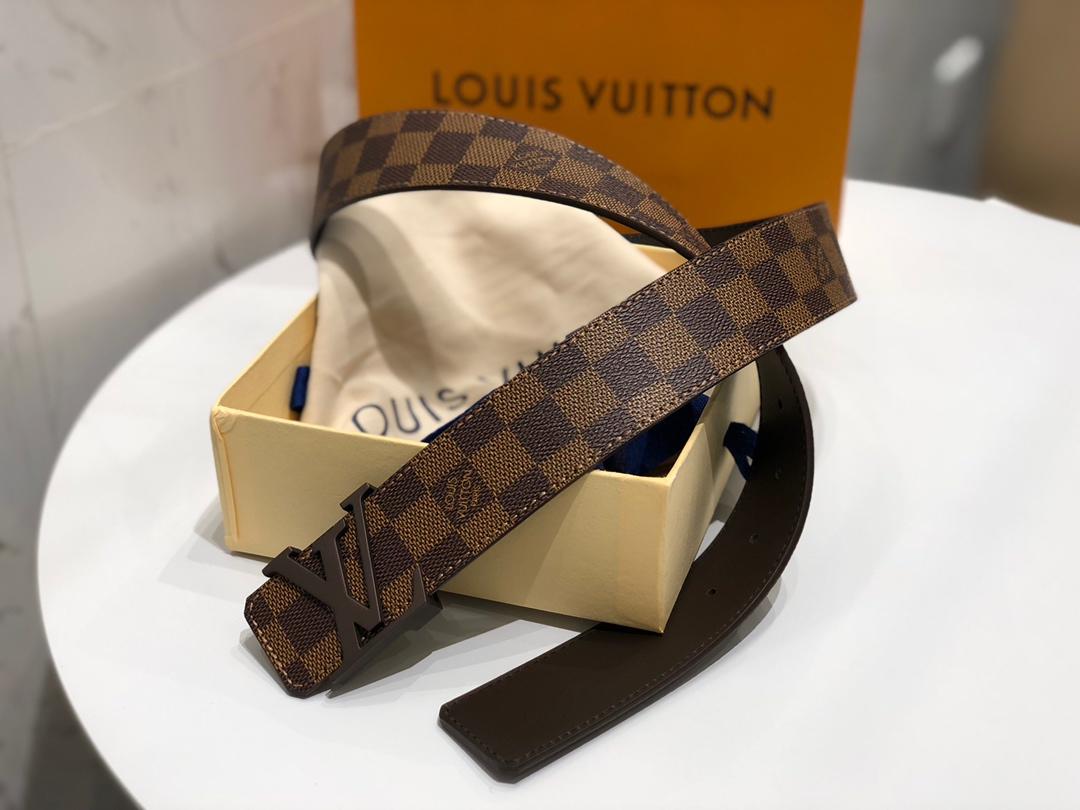 Cheap Replica Louis Vuitton Linitiales Damier Graphite Men Leather Belt Width 4cm M9808S 063