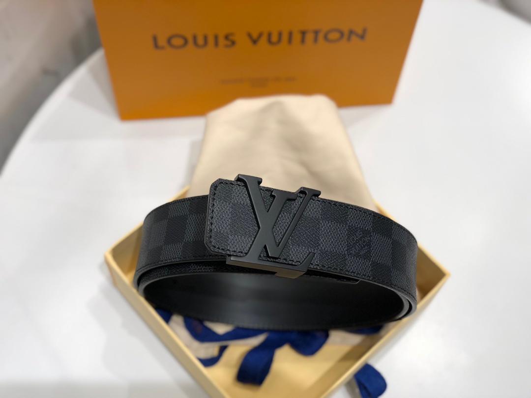 Cheap Replica Louis Vuitton Linitiales Damier Graphite Men Leather Belt Width 4cm M9808S 064