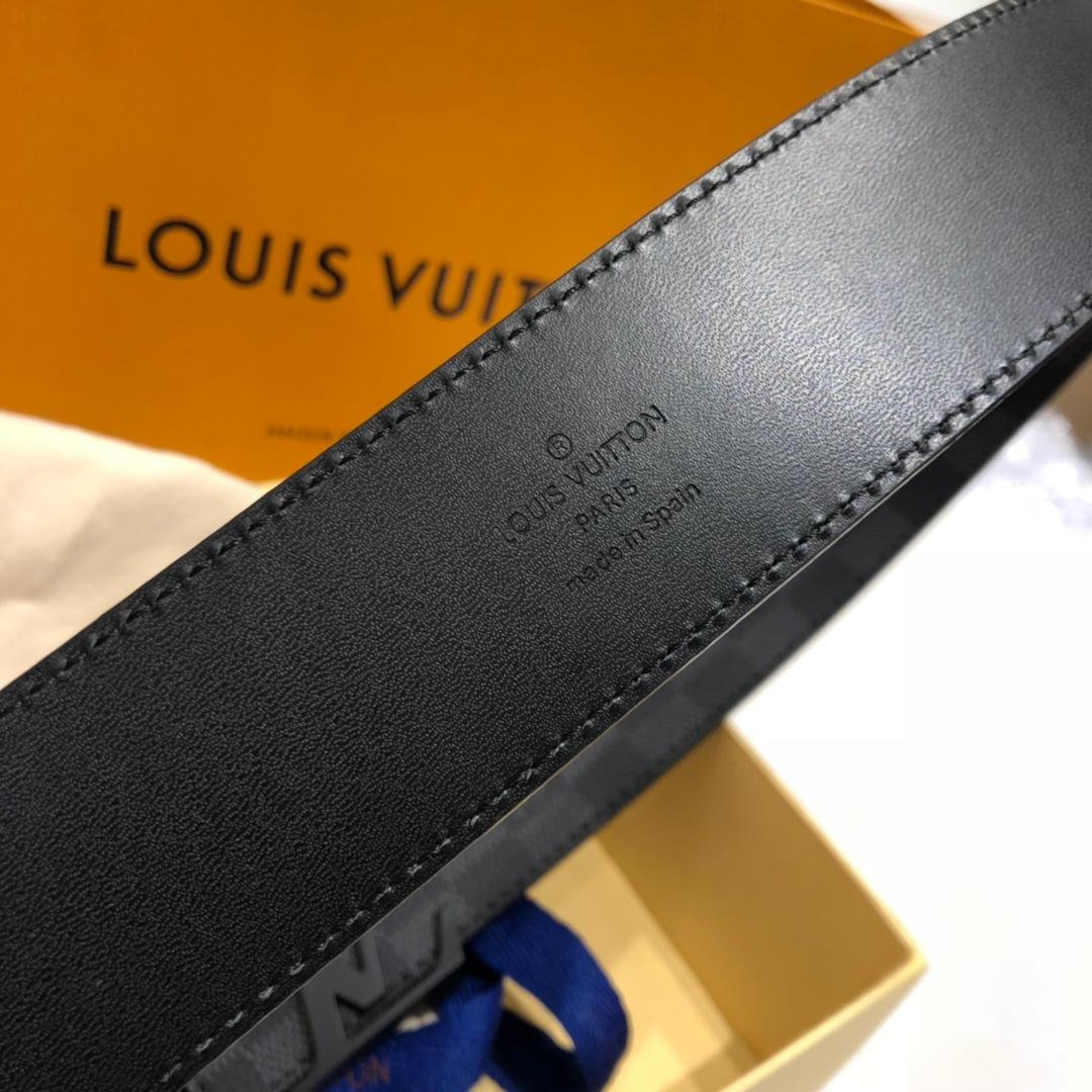 Cheap Replica Louis Vuitton Linitiales Damier Graphite Men Leather Belt Width 4cm M9808S 064