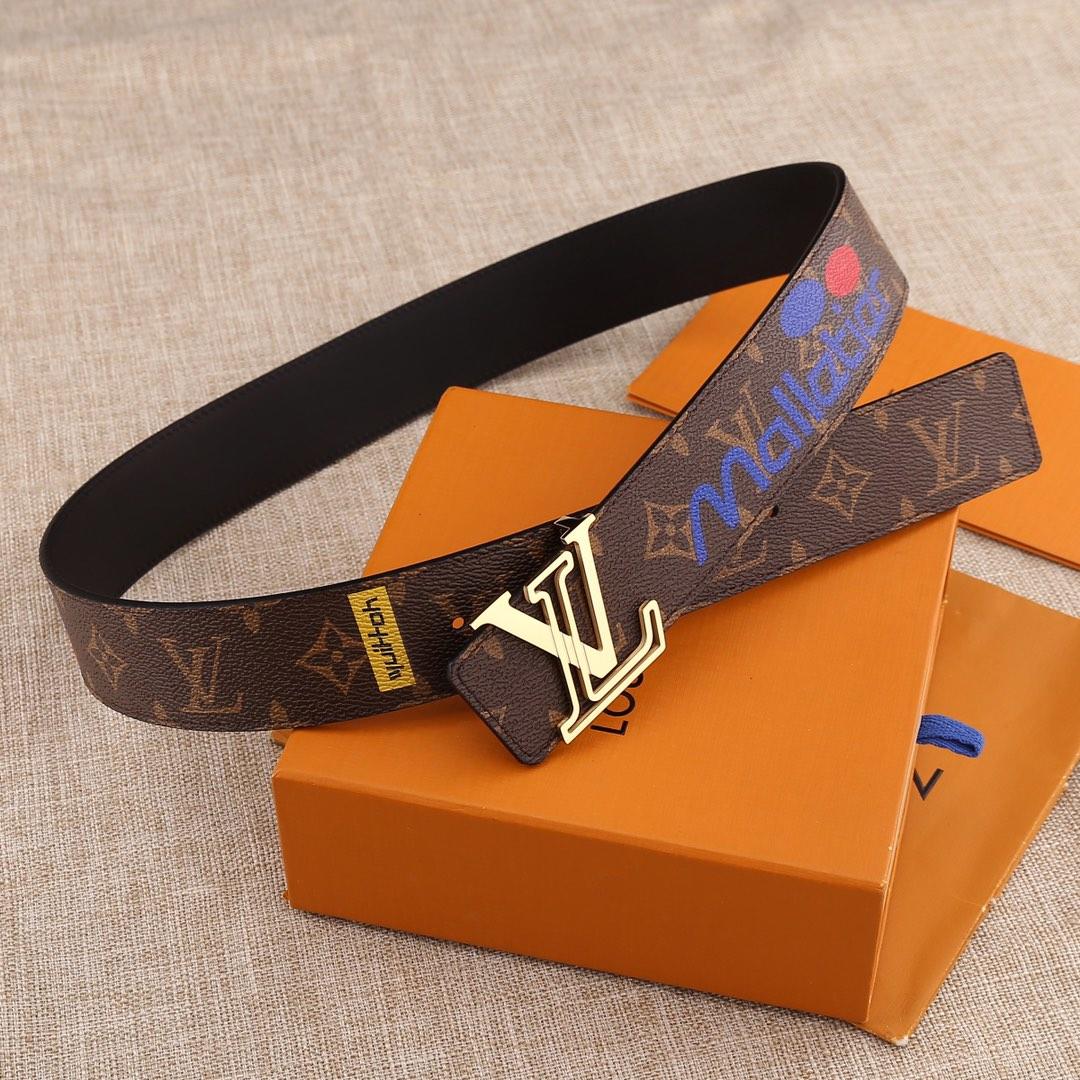 Cheap Replica Louis Vuitton Men Leather Belt Width 4cm 073