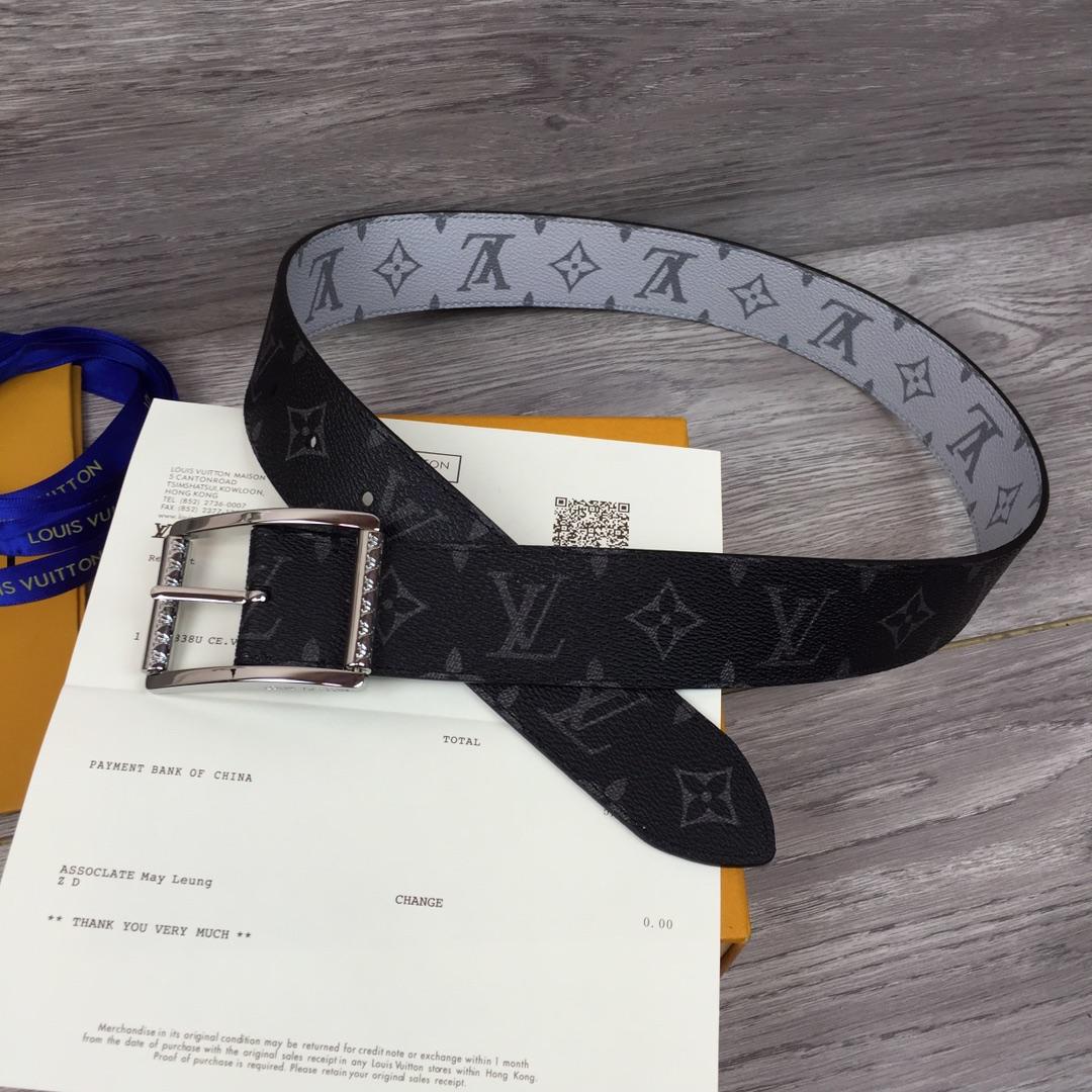 Cheap Replica Louis Vuitton Width 4cm Men Leather Belt With Silver Buckle 052