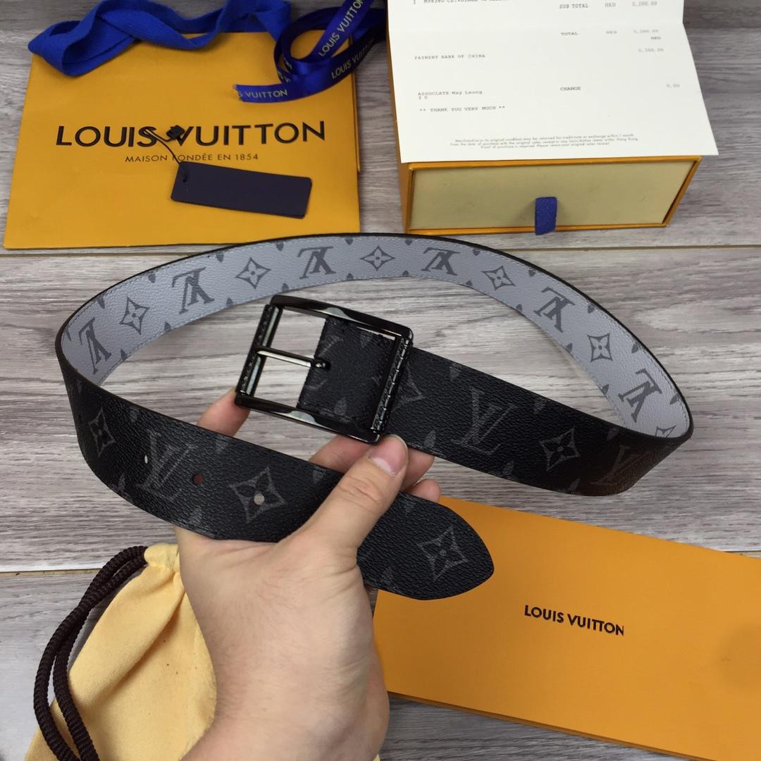 Cheap Replica Louis Vuitton Width 4cm Men Leather Belt With Silver Buckle 052