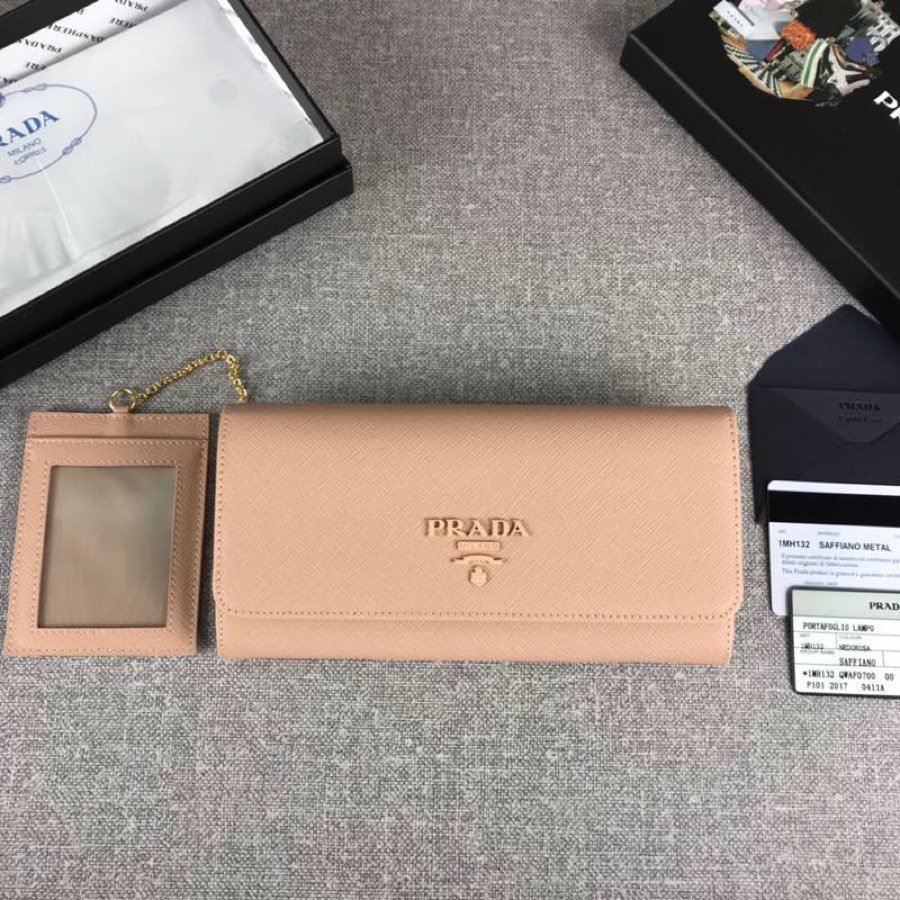 Cheap Replica Prada 1MH132 Women Leather Wallet Earth-Yellow 