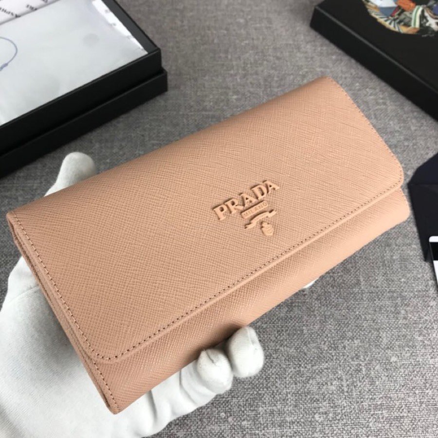 Cheap Replica Prada 1MH132 Women Leather Wallet Earth-Yellow 