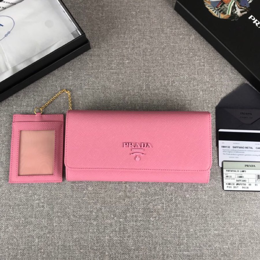 Cheap Replica Prada 1MH132 Women Leather Wallet Pink