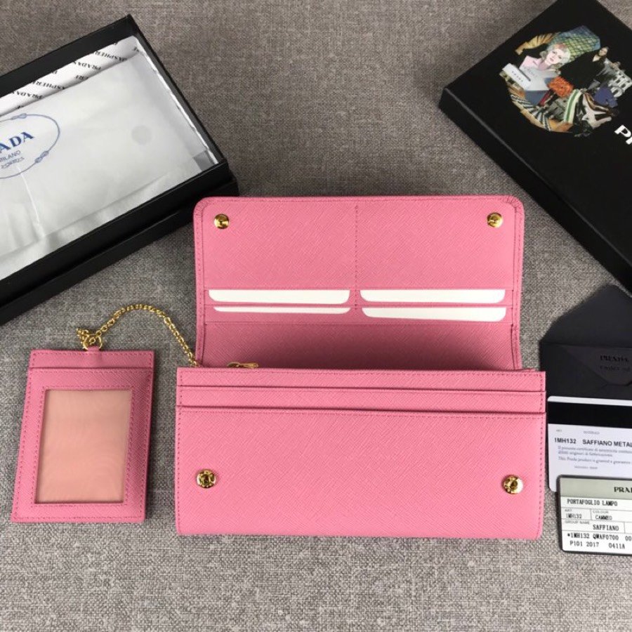 Cheap Replica Prada 1MH132 Women Leather Wallet Pink