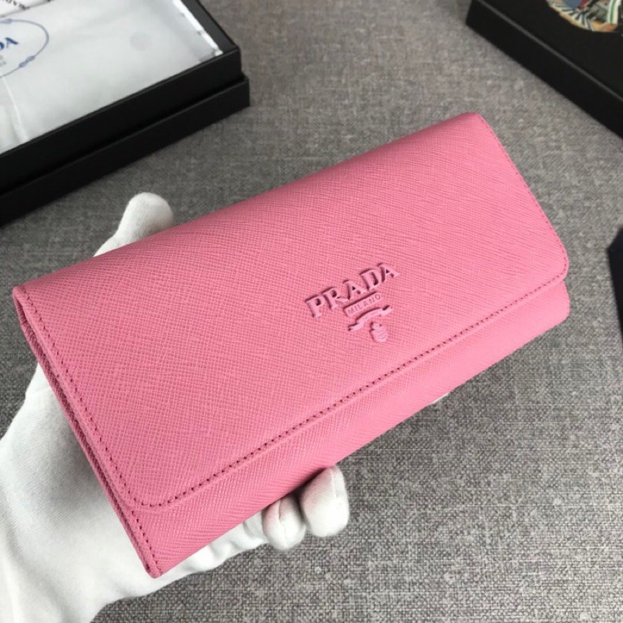 Cheap Replica Prada 1MH132 Women Leather Wallet Pink