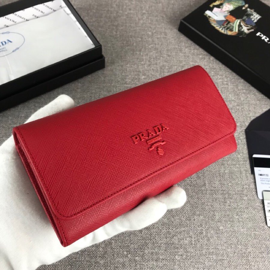 Cheap Replica Prada 1MH132 Women Leather Wallet Red