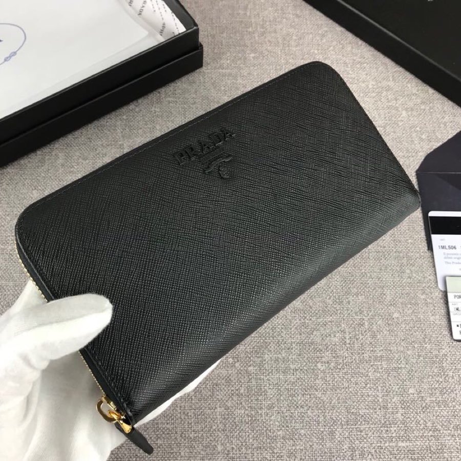 Cheap Replica Prada 1ML506 Leather Wallet Black