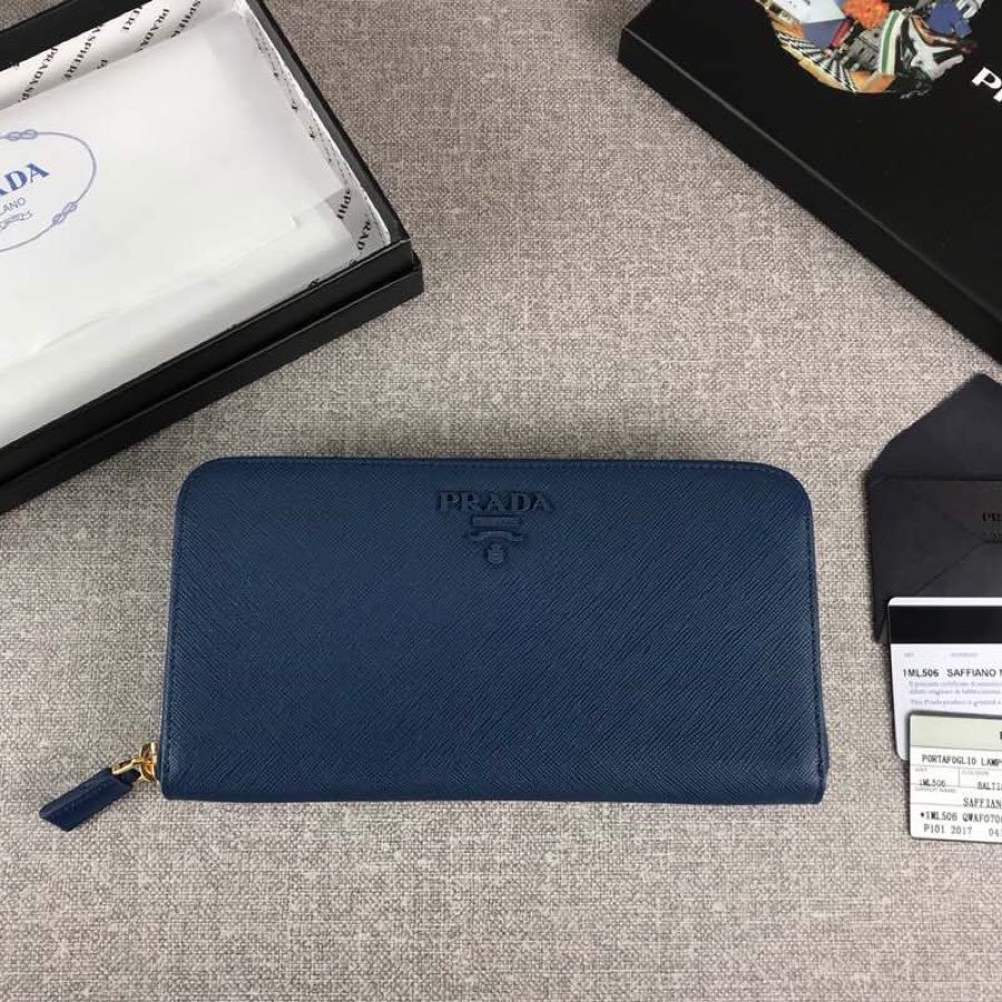 Cheap Replica Prada 1ML506 Leather Wallet Blue