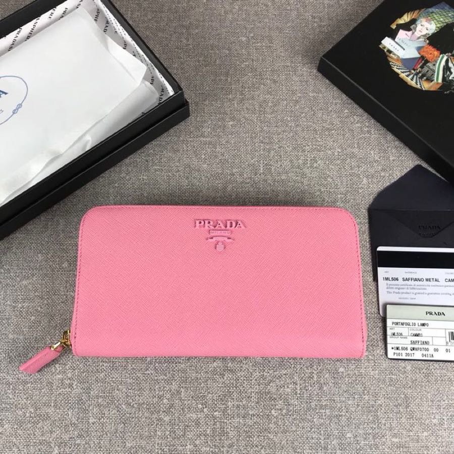 Cheap Replica Prada 1ML506 Leather Wallet Pink