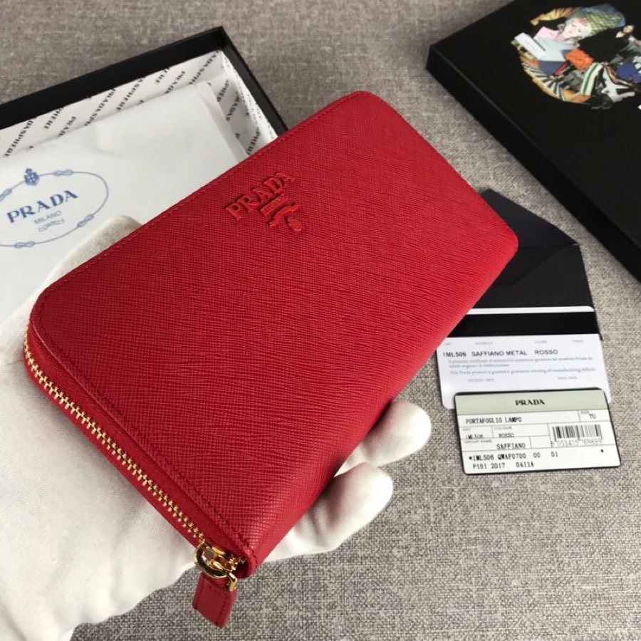 Cheap Replica Prada 1ML506 Leather Wallet red