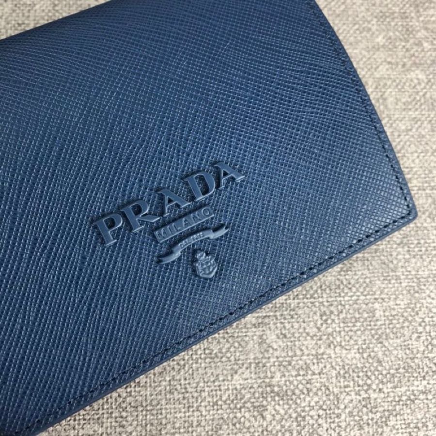 Cheap Replica Prada 1MV204 Women Small Saffiano Leather Wallet Blue