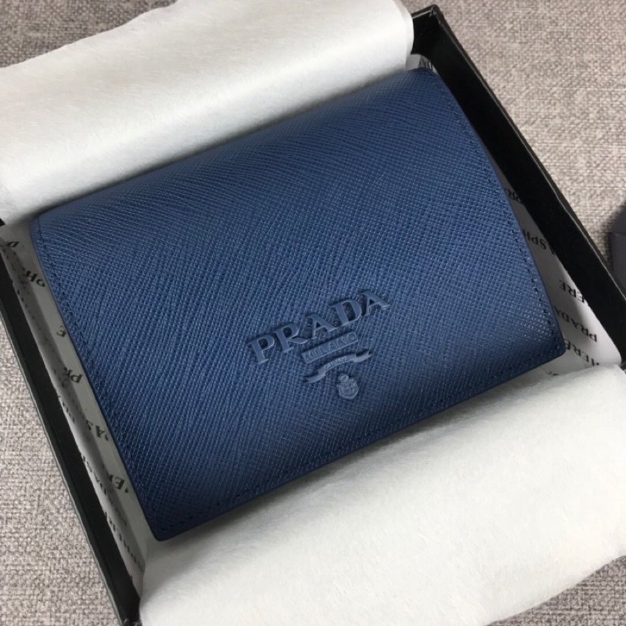 Cheap Replica Prada 1MV204 Women Small Saffiano Leather Wallet Blue