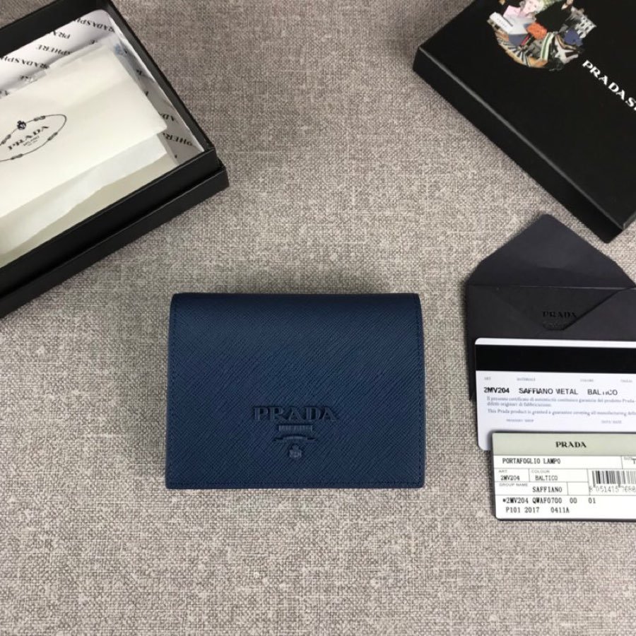 Cheap Replica Prada 1MV204 Women Small Saffiano Leather Wallet Blue